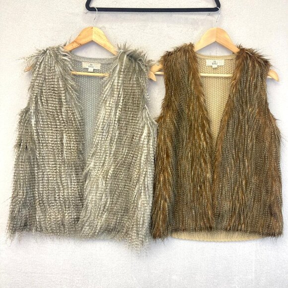 Lot of 2 Pink Republic Faux Fur Sweater Vests Womens Small S Mobwife Shabby Chic - Picture 1 of 14